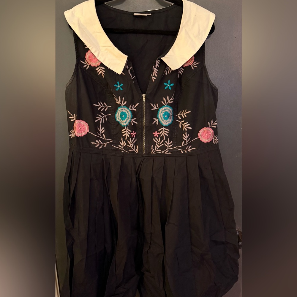 eShakti Dress with Floral Embroidery and Peter Pan Collar